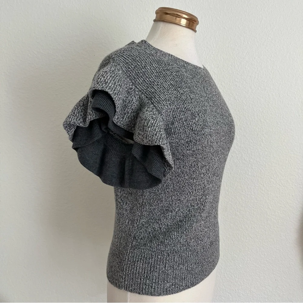 Club Monaco Eris Ruffle Sleeve Marled Merino Wool Sweater Top - Picture 9 of 9